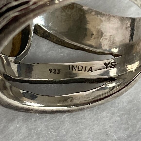 Sterling Silver 925 YS India Modernist Moonstone Wide Band Ring Sz 7.5-7.75 - Picture 8 of 16